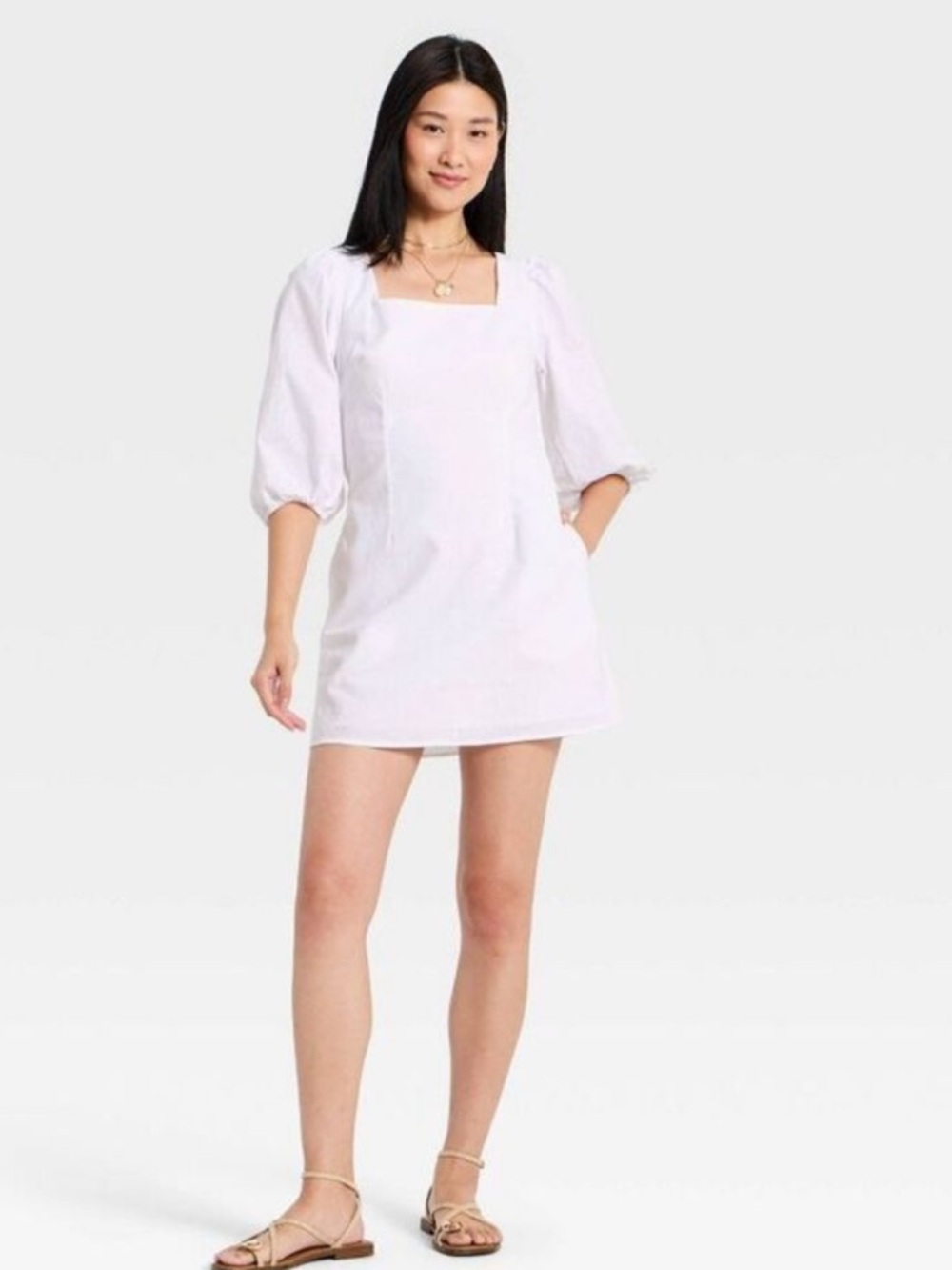 a new day White Square-Neck Linen Mini Dress